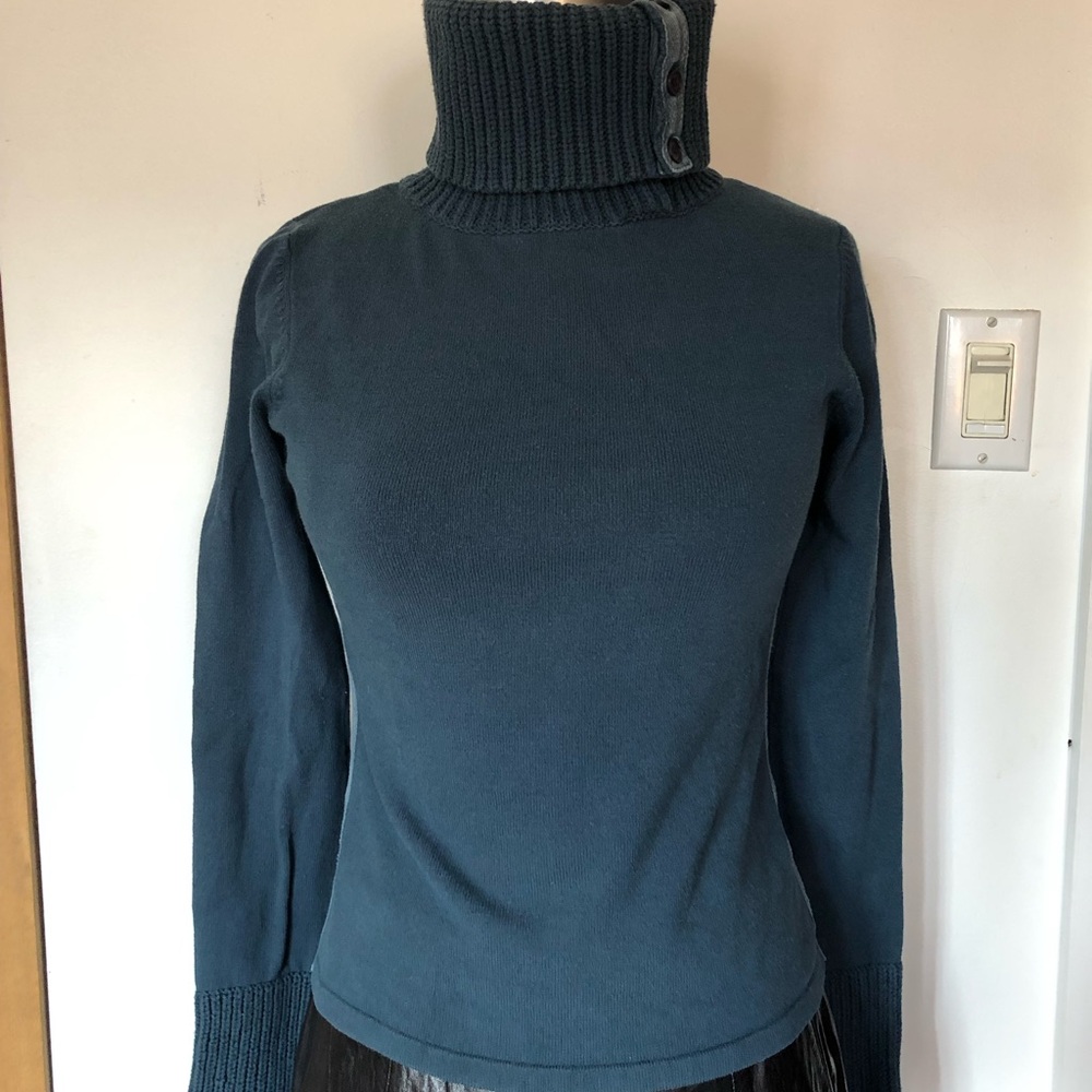 Women's Ribbed Button Turtleneck Sweater - Teal Brand Bedo